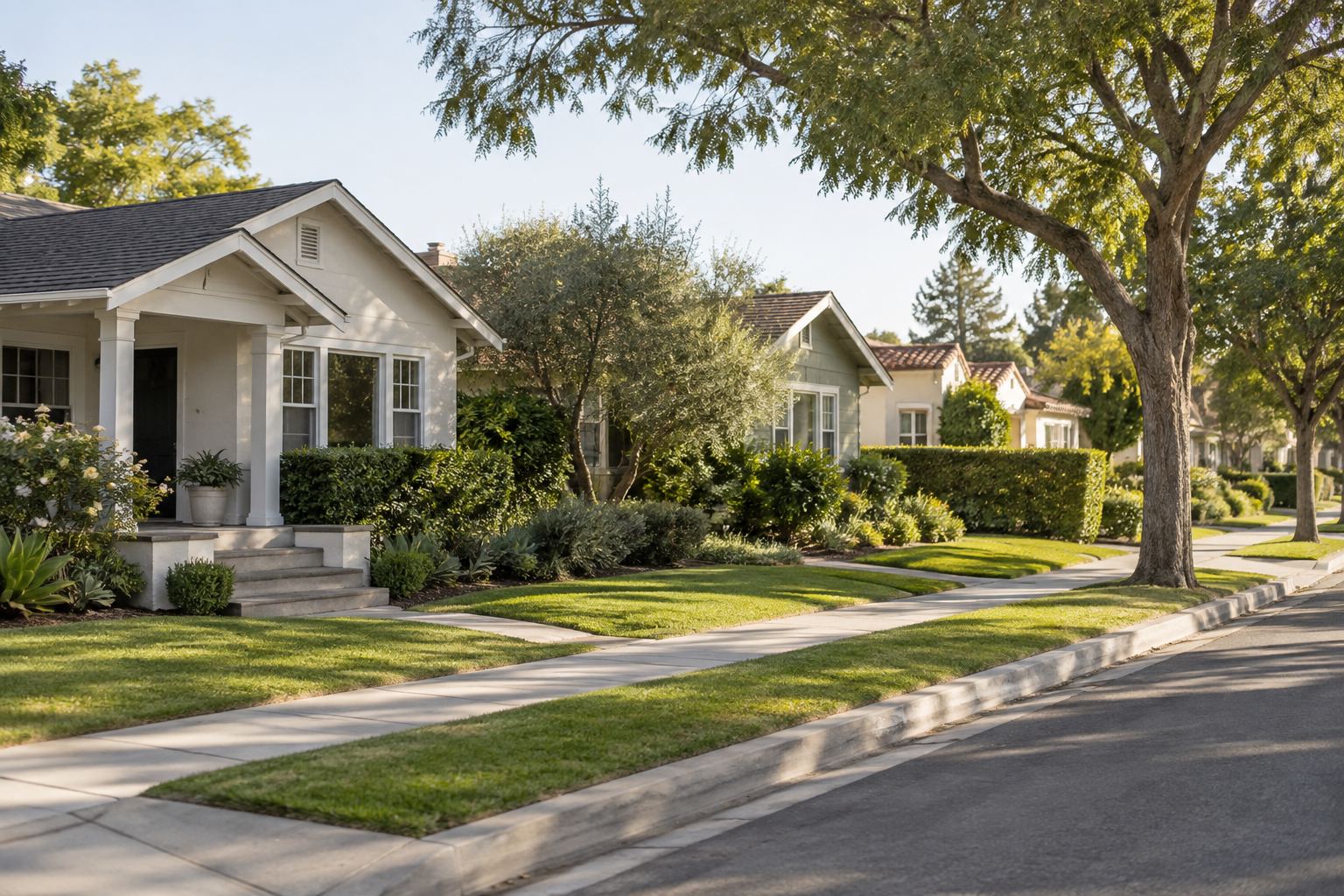 A Southern California bungalow street, illustrative
